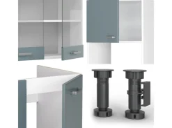 Vicco R-Line Einbauküche in L-Form Blau-Grau/Weiß 237 x 247 cm AP Eiche ohne E-Geräte< Winkelküchen|Kücheninseln