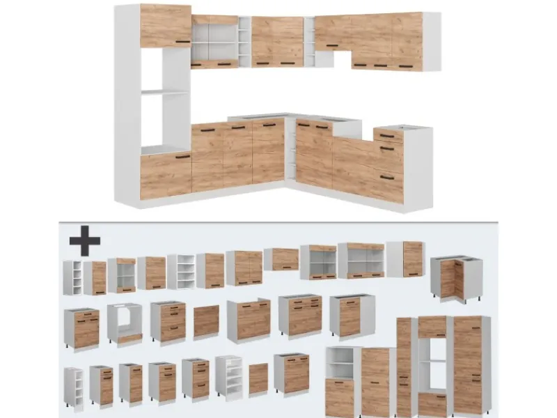 Winkelküchen|Einbauküchen<Vicco R-Line Einbauküche in L-Form Goldkraft /Weiß 237 x 247 cm ohne Arbeitsplatte ohne E-Geräte