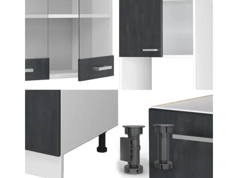 Winkelküchen|Einbauküchen<Vicco R-Line Einbauküche in L-Form Schwarz Beton/Weiß 237 x 247 cm AP Eiche ohne E-Geräte