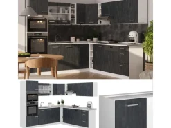 Online Vicco R-Line Einbauküche Schwarz Beton/Weiß 237 x 247 cm AP Anthrazit ohne E-Geräte Beton Dunkelgrau