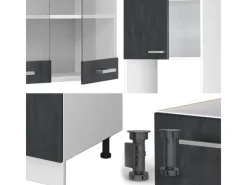 Online Vicco R-Line Einbauküche Schwarz Beton/Weiß 237 x 247 cm AP Anthrazit ohne E-Geräte Beton Dunkelgrau