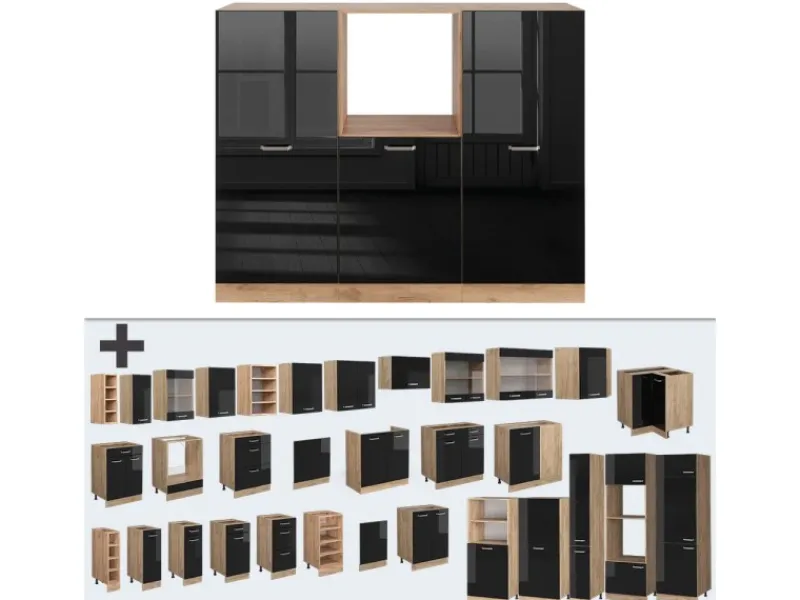 Vicco R-Line Einbauküche /Goldkraft Eiche 180 cm ohne Arbeitsplatte ohne E-Geräte< Einbauküchen