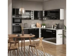 Hot Vicco R-Line Einbauküche /Weiß 237 x 60 cm ohne Arbeitsplatte ohne E-Geräte Schwarz Hochglanz