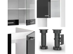 Hot Vicco R-Line Einbauküche /Weiß 237 x 60 cm ohne Arbeitsplatte ohne E-Geräte Schwarz Hochglanz