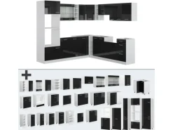 Hot Vicco R-Line Einbauküche /Weiß 237 x 60 cm ohne Arbeitsplatte ohne E-Geräte Schwarz Hochglanz