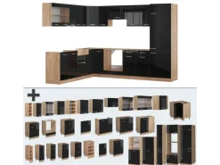 New Vicco R-Line Einbauküche /Goldkraft Eiche 227 x 287 cm ohne Arbeitsplatte ohne E-Geräte Schwarz Hochglanz