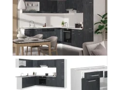 Vicco R-Line Einbauküche Schwarz Beton/Weiß 227 x 287 cm AP Anthrazit ohne E-Geräte< Winkelküchen|Einbauküchen