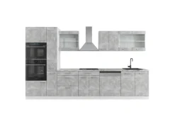 Einbauküchen<Vicco R-Line Küche Beton/Weiß 350 cm mit HochschrankAP Marmor ohne E-Geräte