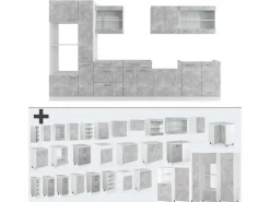 Einbauküchen<Vicco R-Line Küche Beton/Weiß 350 cm mit HochschrankAP Marmor ohne E-Geräte