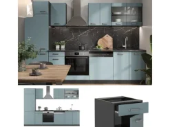 Outlet Vicco R-Line Küche Blau-Grau/Anthrazit 300 cm ohne Arbeitsplatte ohne E-Geräte Blaugrau