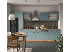 Vicco R-Line Küche Blau-Grau/Goldkraft Eiche 350 cm mit HochschrankAP Marmor ohne E-Geräte< Einbauküchen