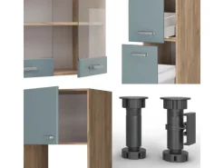 Vicco R-Line Küche Blau-Grau/Goldkraft Eiche 350 cm mit HochschrankAP Marmor ohne E-Geräte< Einbauküchen