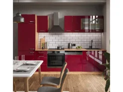 Vicco R-Line Küche Bordeaux Hochglanz/Goldkraft Eiche 300 cm ohne Arbeitsplatte ohne E-Geräte< Einbauküchen