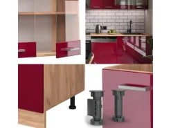Vicco R-Line Küche Bordeaux Hochglanz/Goldkraft Eiche 300 cm ohne Arbeitsplatte ohne E-Geräte< Einbauküchen