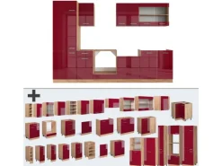 Vicco R-Line Küche Bordeaux Hochglanz/Goldkraft Eiche 300 cm ohne Arbeitsplatte ohne E-Geräte< Einbauküchen