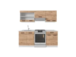 Clearance Vicco R-Line Küche Goldkraft Eiche/Weiß 200 cm ohne Arbeitsplatte ohne E-Geräte