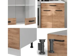 Clearance Vicco R-Line Küche Goldkraft Eiche/Weiß 200 cm ohne Arbeitsplatte ohne E-Geräte