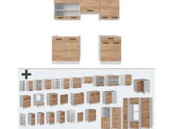 Clearance Vicco R-Line Küche Goldkraft Eiche/Weiß 200 cm ohne Arbeitsplatte ohne E-Geräte