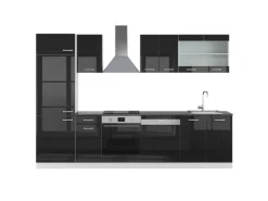Vicco R-Line Küche /Weiß 300 cm AP Anthrazit ohne E-Geräte Schwarz Hochglanz