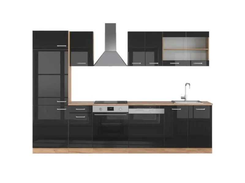 Vicco R-Line Küche /Goldkraft Eiche 300 cm ohne Arbeitsplatte ohne E-Geräte< Kühlschränke