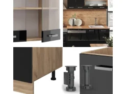 Vicco R-Line Küche /Goldkraft Eiche 300 cm ohne Arbeitsplatte ohne E-Geräte< Kühlschränke