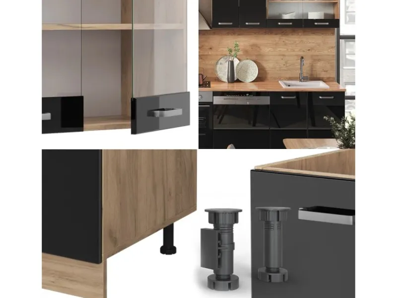 Vicco R-Line Küche /Goldkraft Eiche 300 cm ohne Arbeitsplatte ohne E-Geräte< Kühlschränke