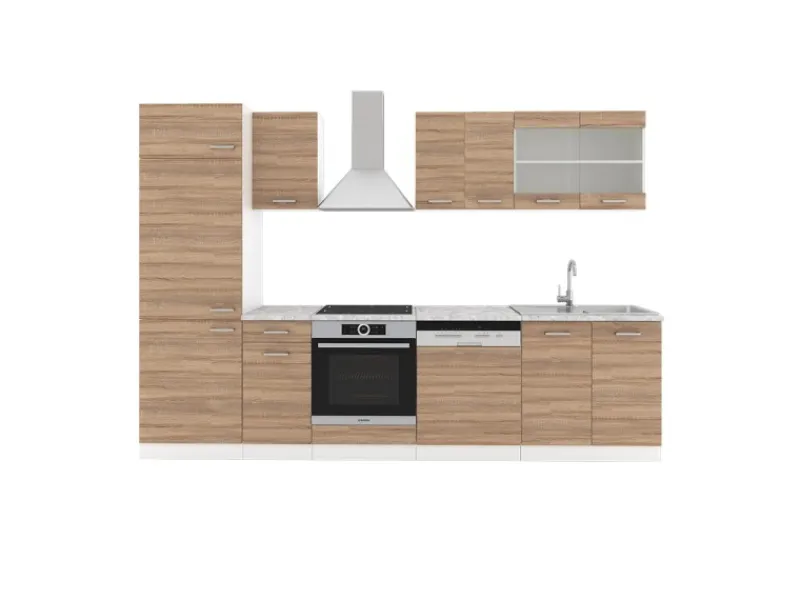 Outlet Vicco R-Line Küche Sonoma 300 cm AP Marmor ohne E-Geräte Sonoma Eiche