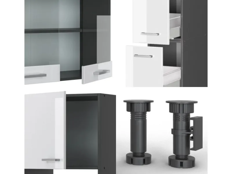 Vicco R-Line Küche /Anthrazit 350 cm mit Hochschrankohne Arbeitsplatte ohne E-Geräte< Einbauküchen