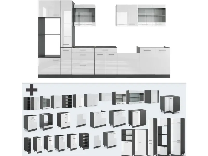 Vicco R-Line Küche /Anthrazit 350 cm mit Hochschrankohne Arbeitsplatte ohne E-Geräte< Einbauküchen