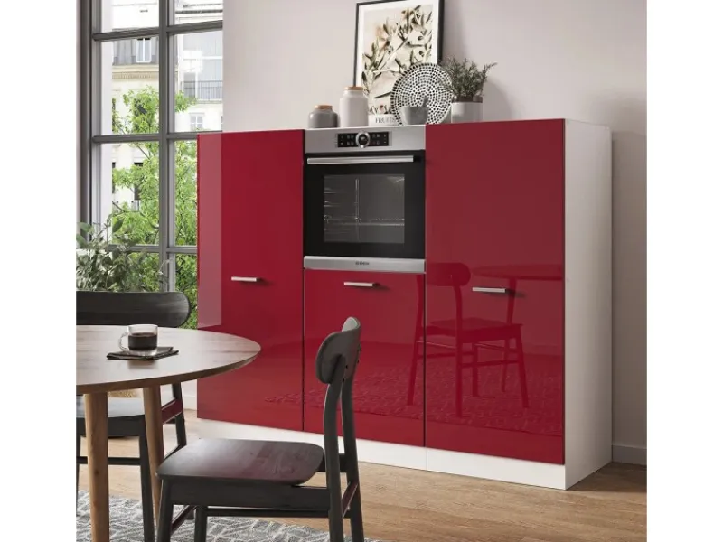 Vicco R-Line Küchenblock Bordeaux Hochglanz/Weiß 180 cm ohne Arbeitsplatte ohne E-Geräte< Einbauküchen