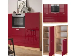 Vicco R-Line Küchenblock Bordeaux Hochglanz/Goldkraft Eiche 180 cm ohne Arbeitsplatte ohne E-Geräte< Einbauküchen