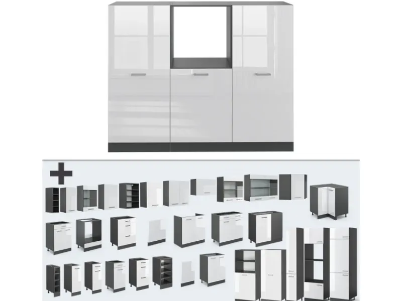 Einbauküchen<Vicco R-Line Küchenblock /Anthrazit 180 cm ohne Arbeitsplatte ohne E-Geräte