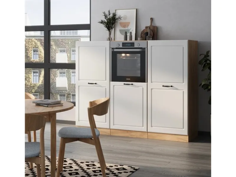 Einbauküchen<Vicco R-Line Küchenblock Weiß Landhaus/Goldkraft Eiche 180 cm ohne Arbeitsplatte ohne E-Geräte