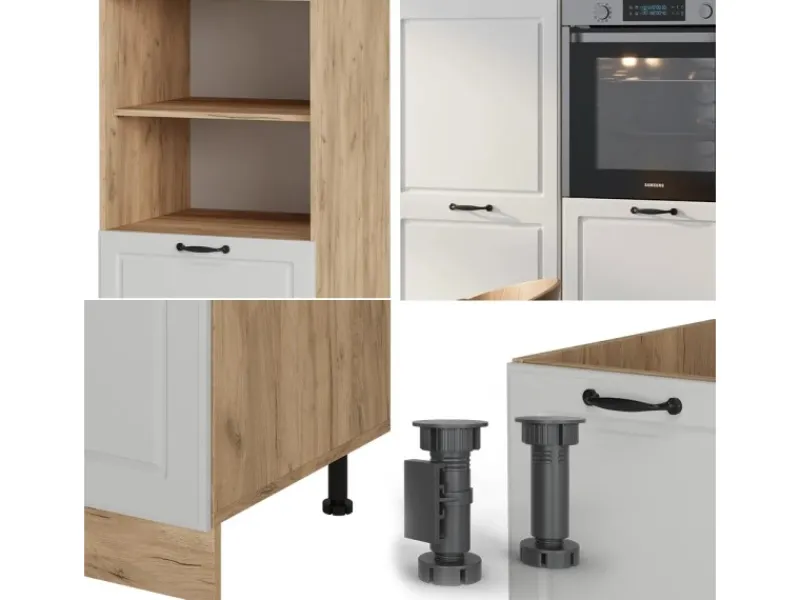 Einbauküchen<Vicco R-Line Küchenblock Weiß Landhaus/Goldkraft Eiche 180 cm ohne Arbeitsplatte ohne E-Geräte