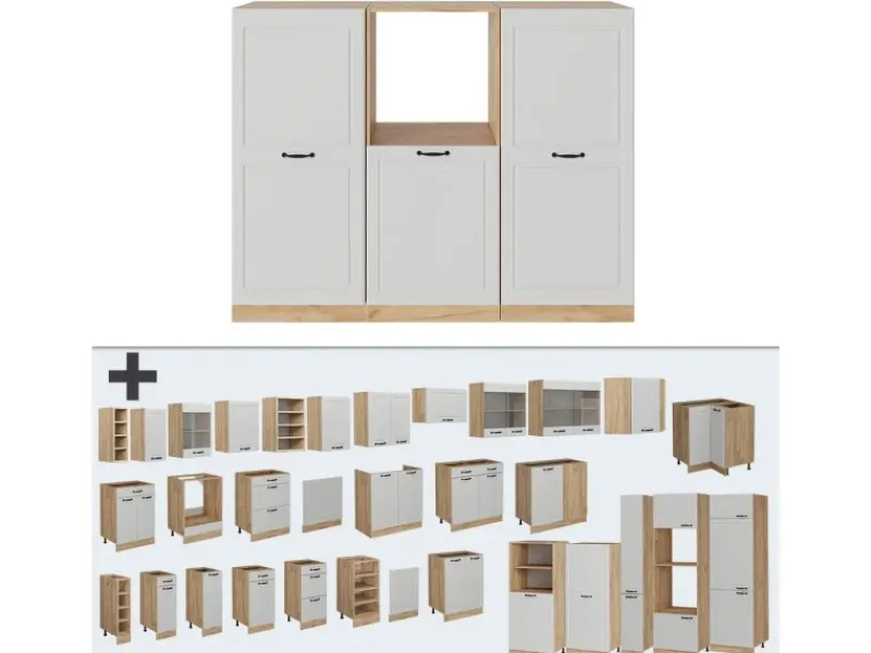 Einbauküchen<Vicco R-Line Küchenblock Weiß Landhaus/Goldkraft Eiche 180 cm ohne Arbeitsplatte ohne E-Geräte