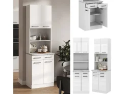 Vicco R-Line Küchenblock Weiß Hochglanz 60 cm AP Marmor ohne E-Geräte< Miniküchen