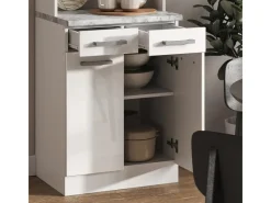 Vicco R-Line Küchenblock Weiß Hochglanz 60 cm AP Marmor ohne E-Geräte< Miniküchen