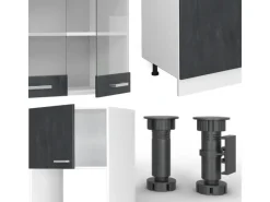 Vicco R-Line Küchenmöbel Schwarz Beton/Weiß 300 cm AP Marmor ohne E-Geräte< Einbauküchen