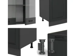 Vicco R-Line Küchenzeile Landhaus/ 300 cm mit Hochschrankohne Arbeitsplatte ohne E-Geräte< Einbauküchen