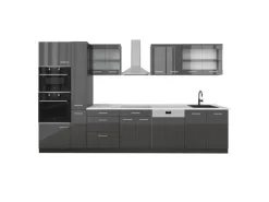 New Vicco R-Line Küchenzeile Hochglanz/ 350 cm AP Marmor ohne E-Geräte Anthrazit