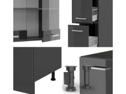 New Vicco R-Line Küchenzeile Hochglanz/ 350 cm AP Marmor ohne E-Geräte Anthrazit