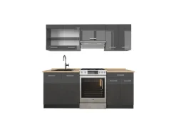 Clearance Vicco R-Line Küchenzeile Hochglanz/ 200 cm ohne Arbeitsplatte ohne E-Geräte Anthrazit