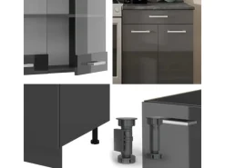 Clearance Vicco R-Line Küchenzeile Hochglanz/ 200 cm ohne Arbeitsplatte ohne E-Geräte Anthrazit