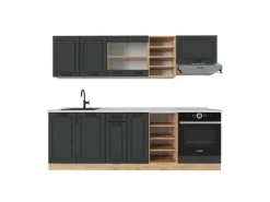 Vicco R-Line Küchenzeile Anthrazit Landhaus/Goldkraft Eiche 240 cm AP Marmor ohne E-Geräte< Einbauküchen