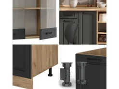 Vicco R-Line Küchenzeile Anthrazit Landhaus/Goldkraft Eiche 240 cm AP Marmor ohne E-Geräte< Einbauküchen