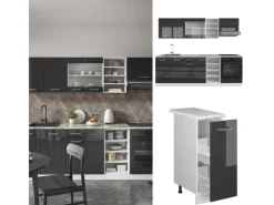Einbauküchen<Vicco R-Line Küchenzeile /Weiß 240 cm AP Anthrazit ohne E-Geräte