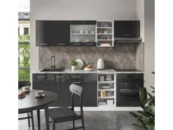 Einbauküchen<Vicco R-Line Küchenzeile /Weiß 240 cm AP Anthrazit ohne E-Geräte