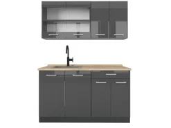 Best Vicco R-Line Küchenzeile Hochglanz/ 140 cm AP Eiche ohne E-Geräte Anthrazit