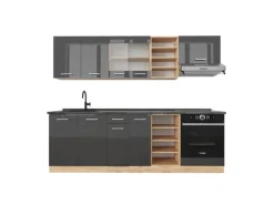 Vicco R-Line Küchenzeile /Goldkraft Eiche 240 cm AP Anthrazit ohne E-Geräte< Einbauküchen
