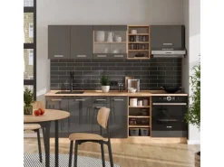 Vicco R-Line Küchenzeile /Goldkraft Eiche 240 cm AP Anthrazit ohne E-Geräte< Einbauküchen